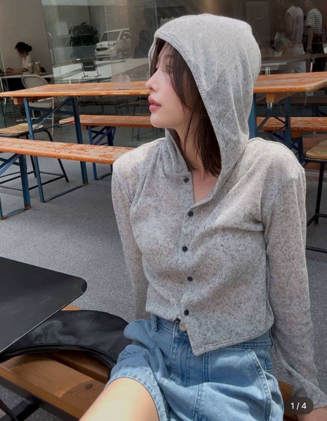 잇미샤 후드 저지 가디건 화이트, 그레이 66 상품이미지1