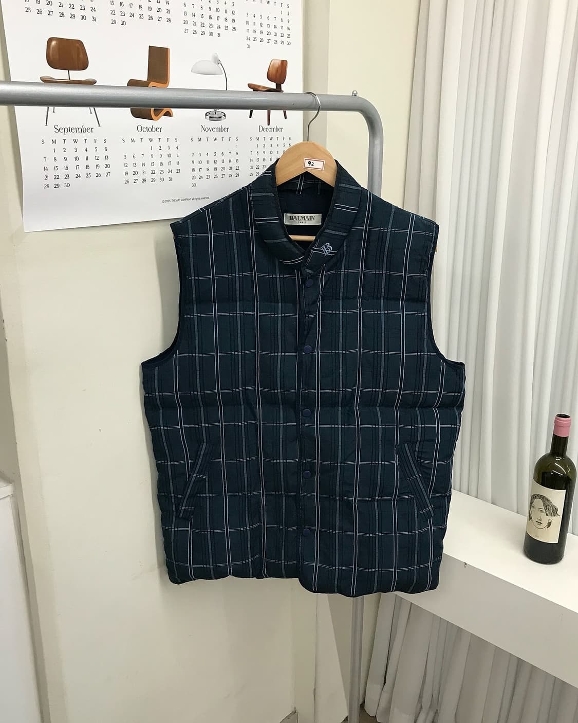 발망 B로고 덕다운 체크 패딩 조끼 베스트 상품이미지1