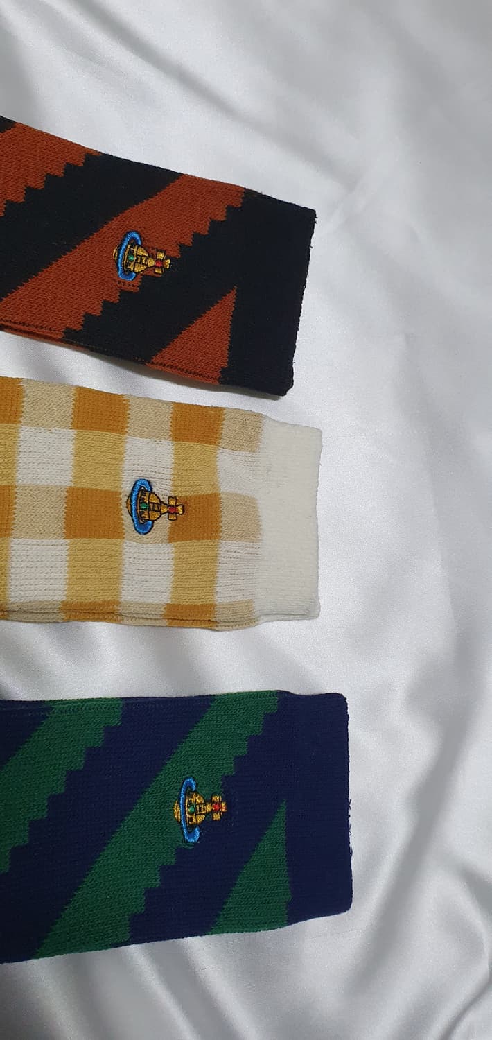 그린 네이비 브라운 옐로우 물결 스트라이프 체크  비비안웨스트우드 양말 상품이미지10