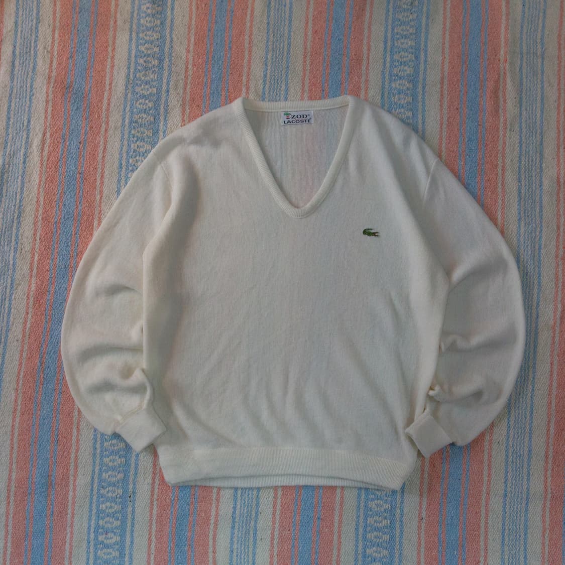 70s IZOD 라코스테 브이넥 니트 화이트 상품이미지1