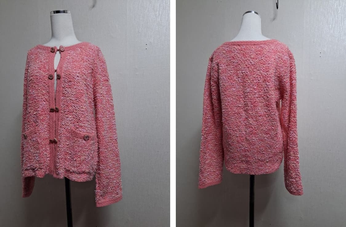 일본빈티지 DoCLASSE  테이프사배색 핑크 뜨게 트위드니트가디건 77 상품이미지3