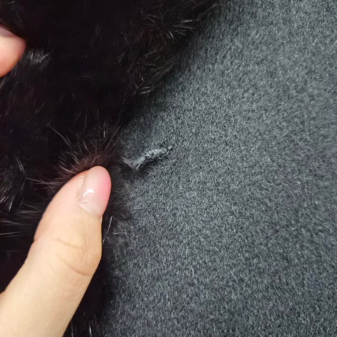 캐시미어 100% 블랙 롱 퍼 코트 여성 M 상품이미지6