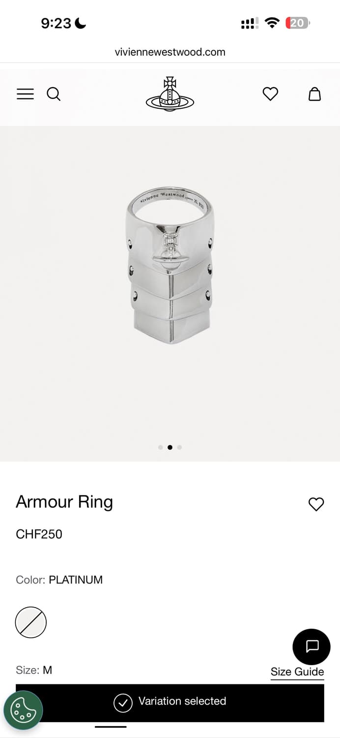 단품 급처 네고가능) 비비안 웨스트우드 아머 링 플래티넘 M 상품이미지1