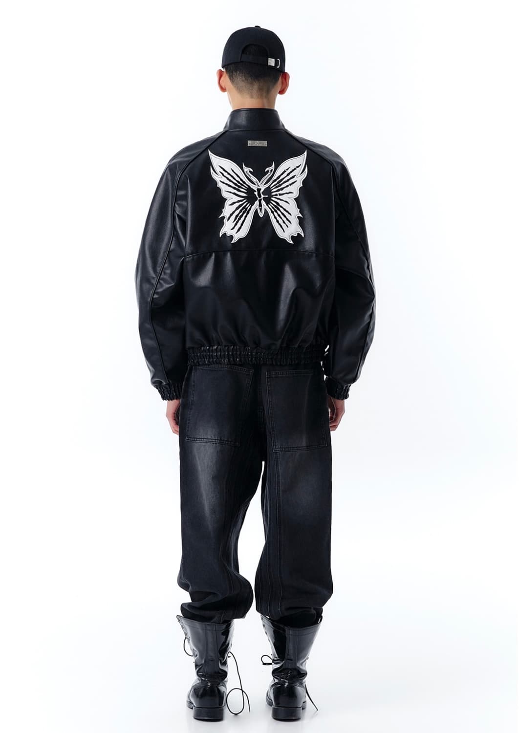 VEGAN LEATHER BUTTERFLY BIKER JACKET-BLA 상품이미지3