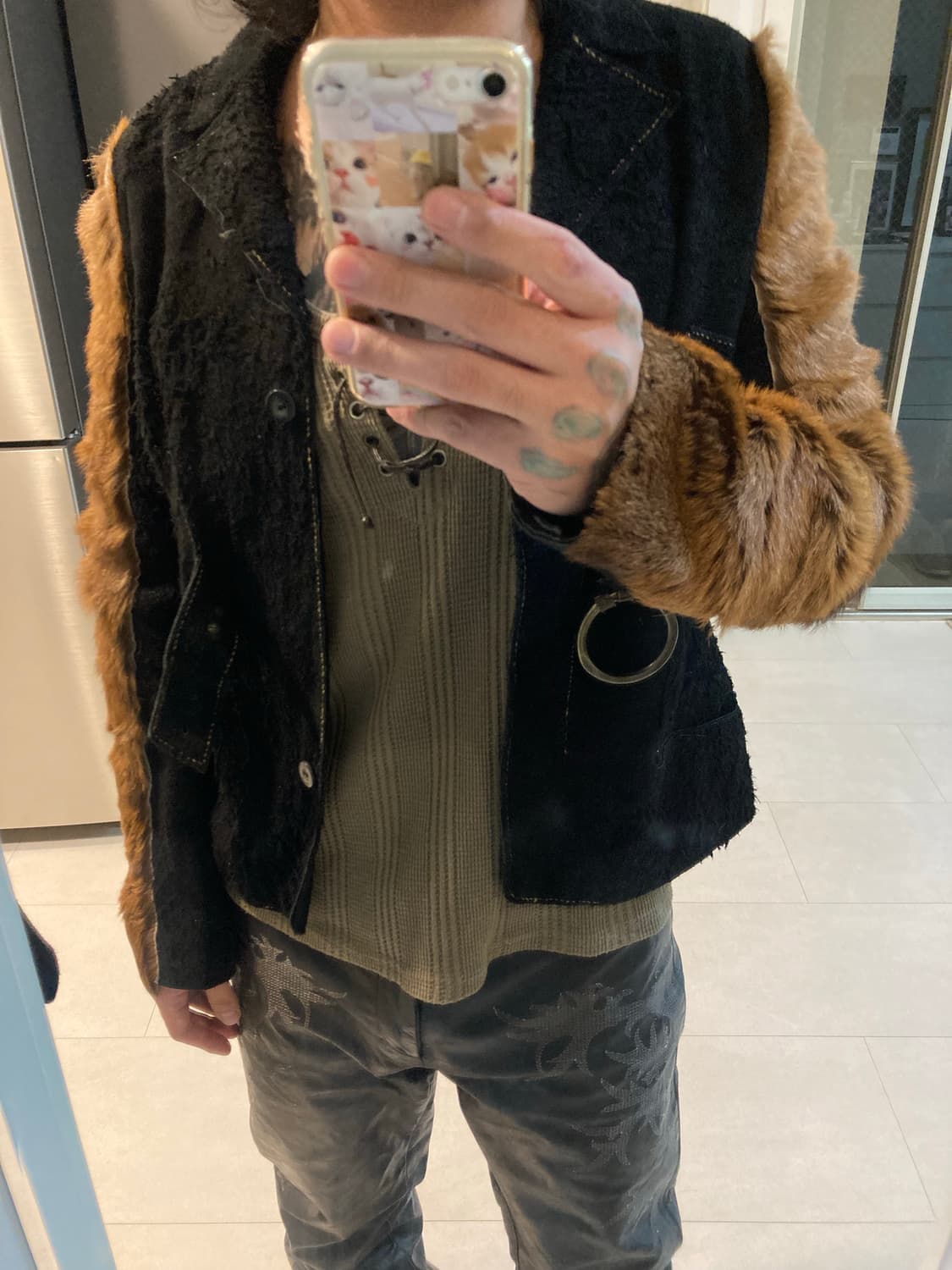 2000s 저스트 까발리 러프 레더 퍼 자켓 상품이미지3