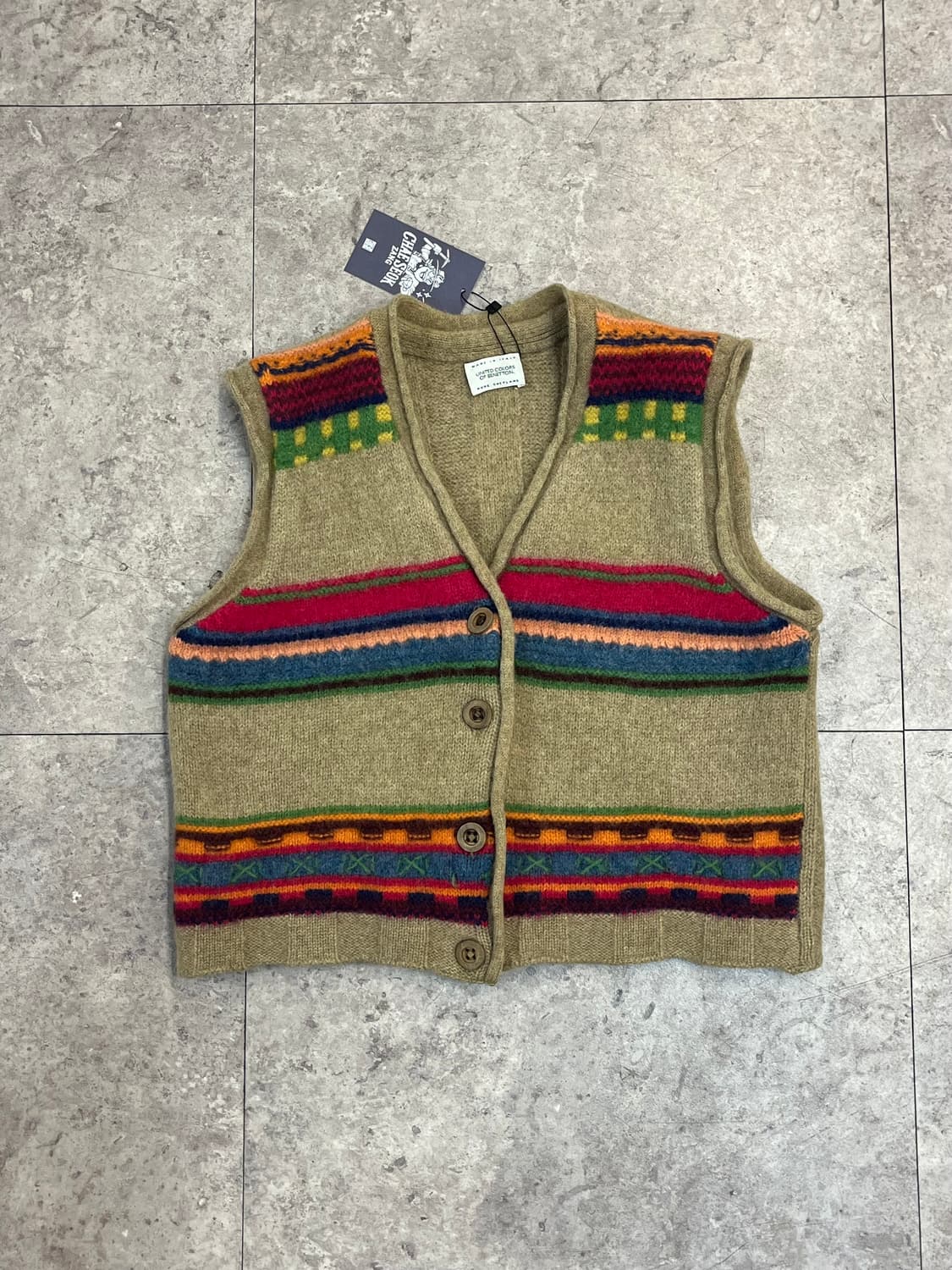 베네통 패턴 니트 베스트 베이지 S #csz3308 상품이미지5