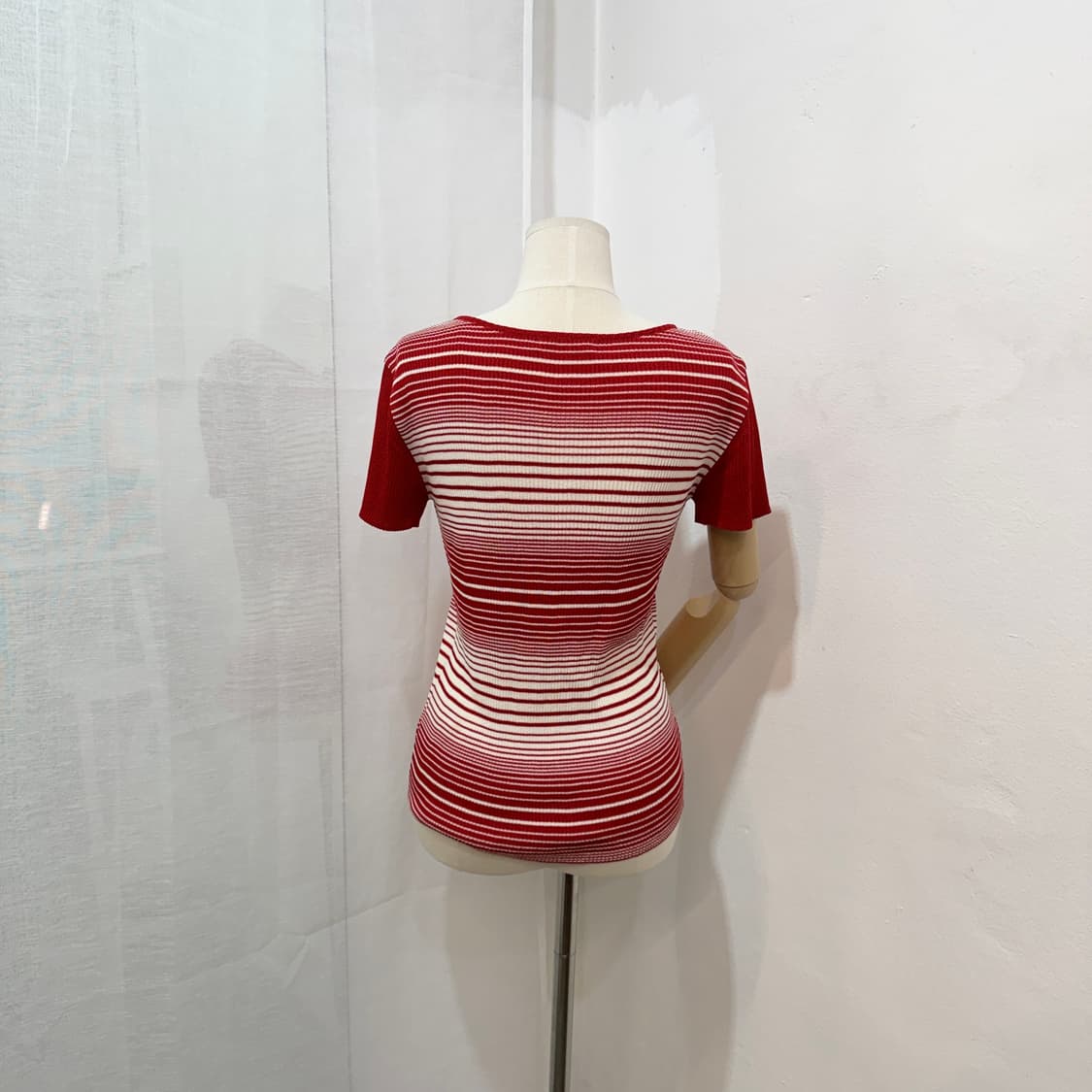 일본빈티지 배색 스트라이프 줄무늬 반팔니트 레드니트 3515 상품이미지3