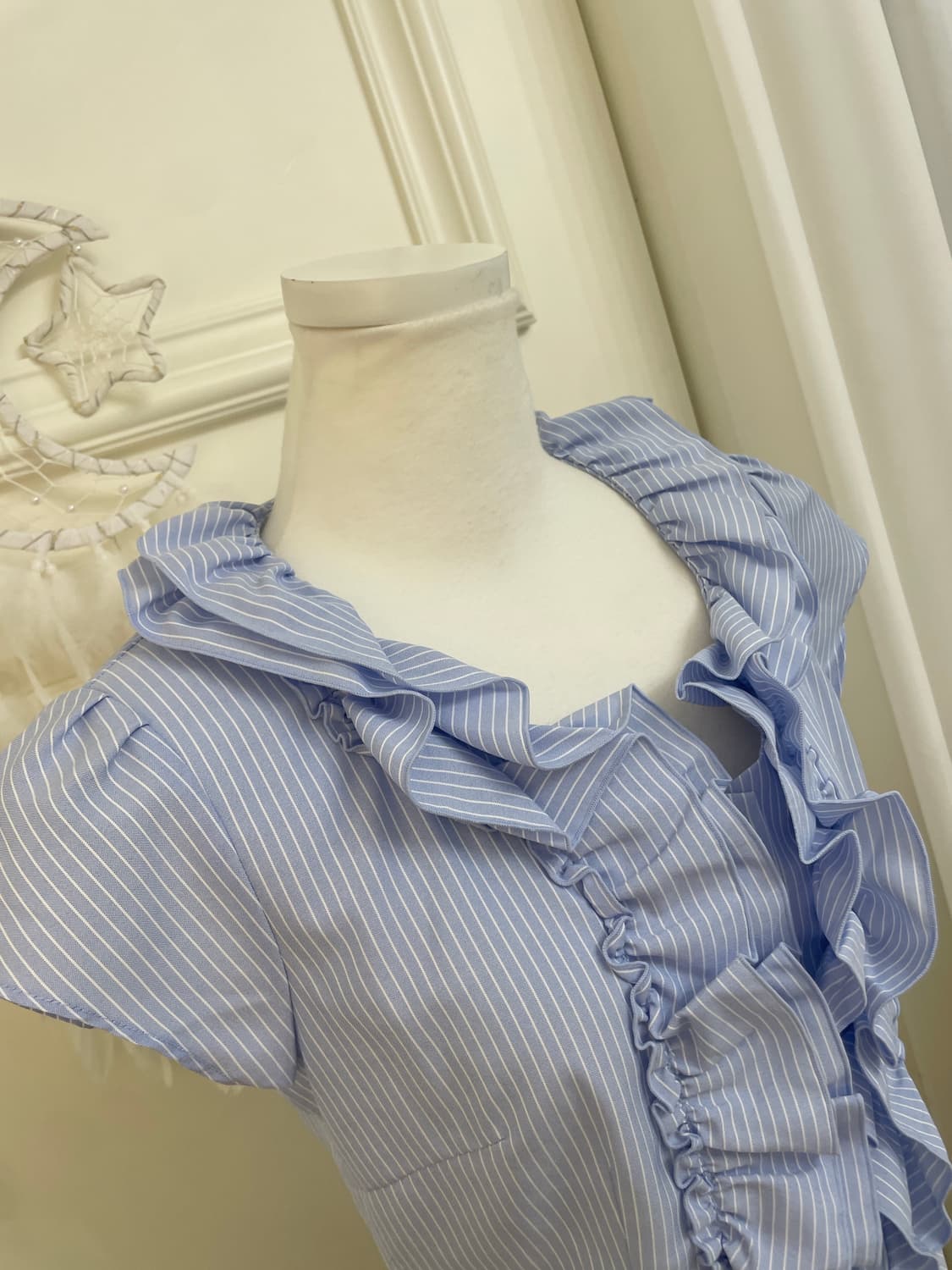 blue stripe puff ruffle shirt(size-11) 상품이미지7