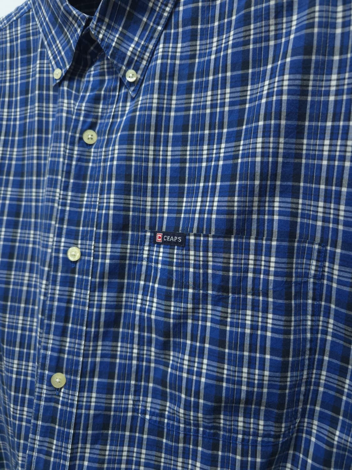 챕스(CHAPS) 블루 체크 오버핏 반팔 셔츠 (~105) 상품이미지2