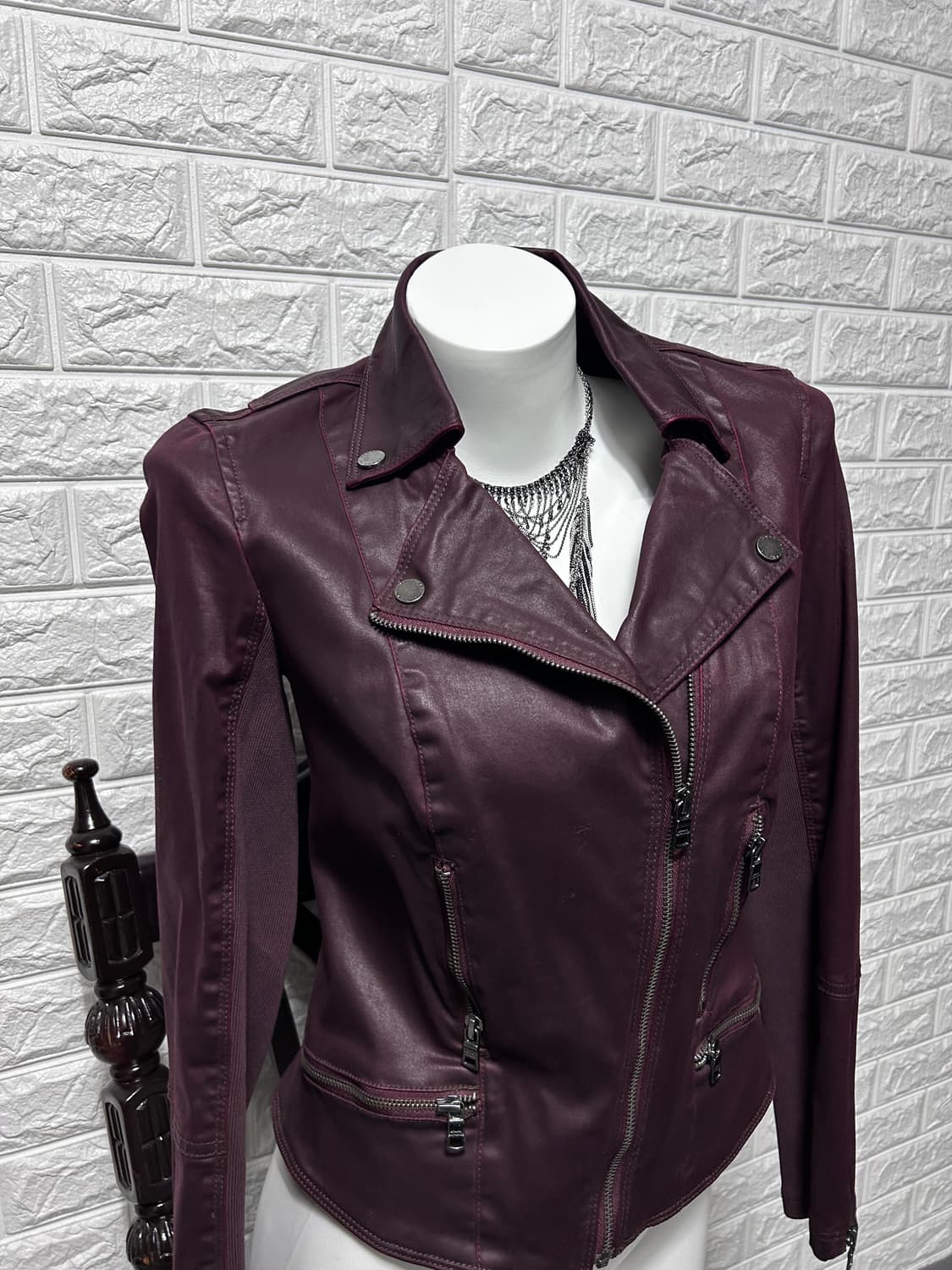 아르마니 코티드 버건디 라이더 자켓 상품이미지3