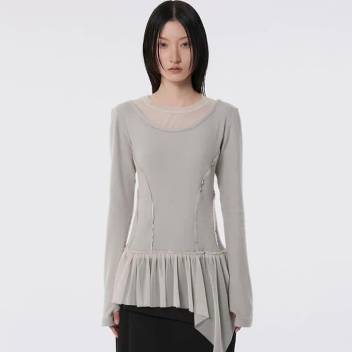 플레어업 레이어드 레이스 롱 슬리브 그레이 상품이미지1