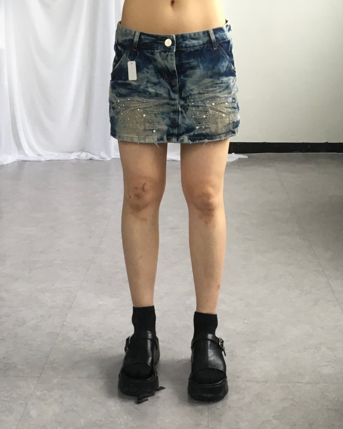 Cubic point washing denim short skirt 상품이미지5