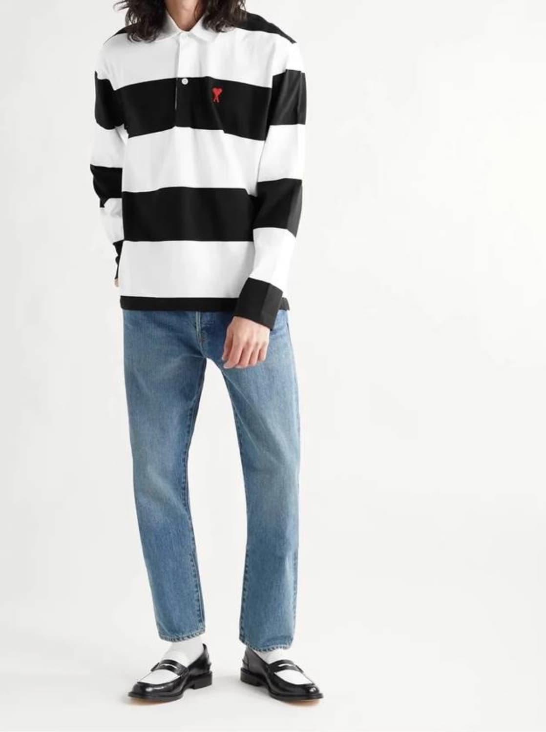 아미 남녀공용 블랙 화이트 하트 로고 폴로셔츠 70% 상품이미지5