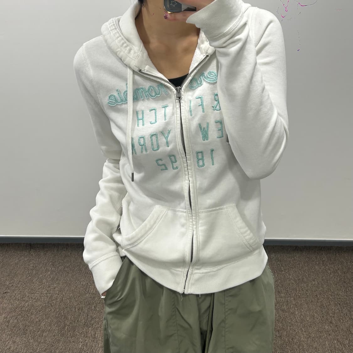 Abercrombie 아베크롬비 민트 글리터 로고 화이트 후드집업 상품이미지1