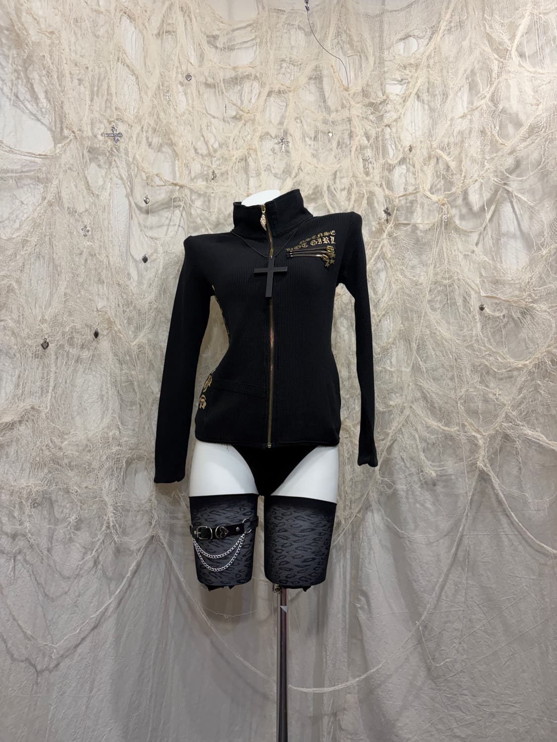 Y2K gold zip detail high-neck zip up 상품이미지3