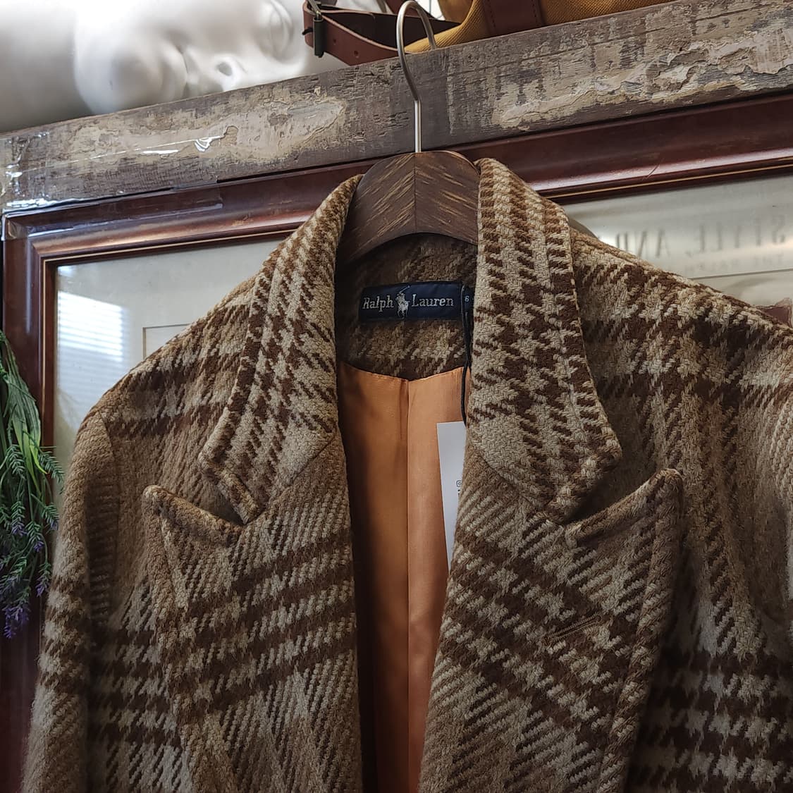 90s 폴로 랄프로렌 울코트 점보 하운드투스 패턴 더블 코트 상품이미지5