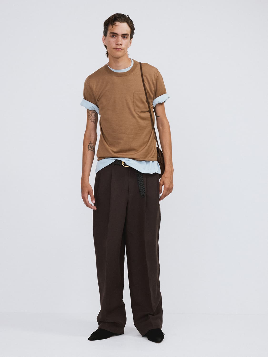 렉토 26SS 절개 자수 오버핏 코튼 반팔 티셔츠 스카이블루 상품이미지5