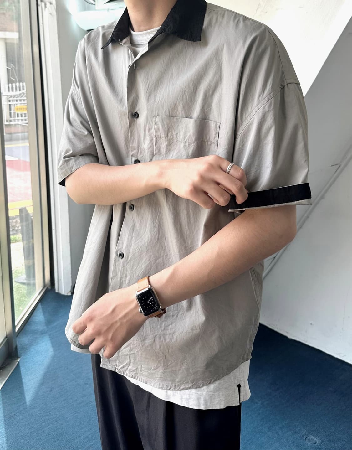 Light cotton panel design BIG H/S shirt 상품이미지8