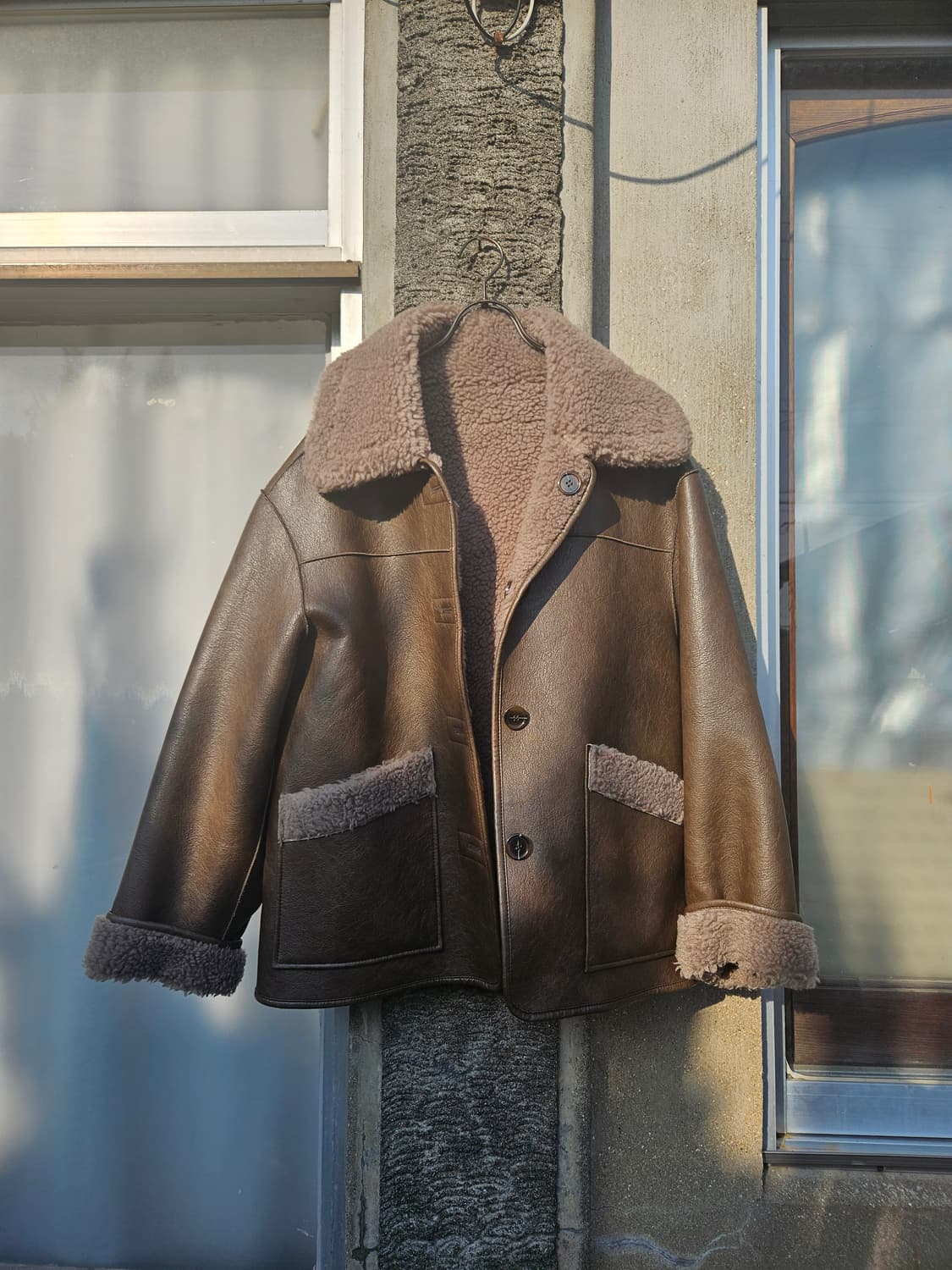 파사드패턴 빈티지 램스울 리버시블 무스탕 브라운 S, 1사이즈 상품이미지1