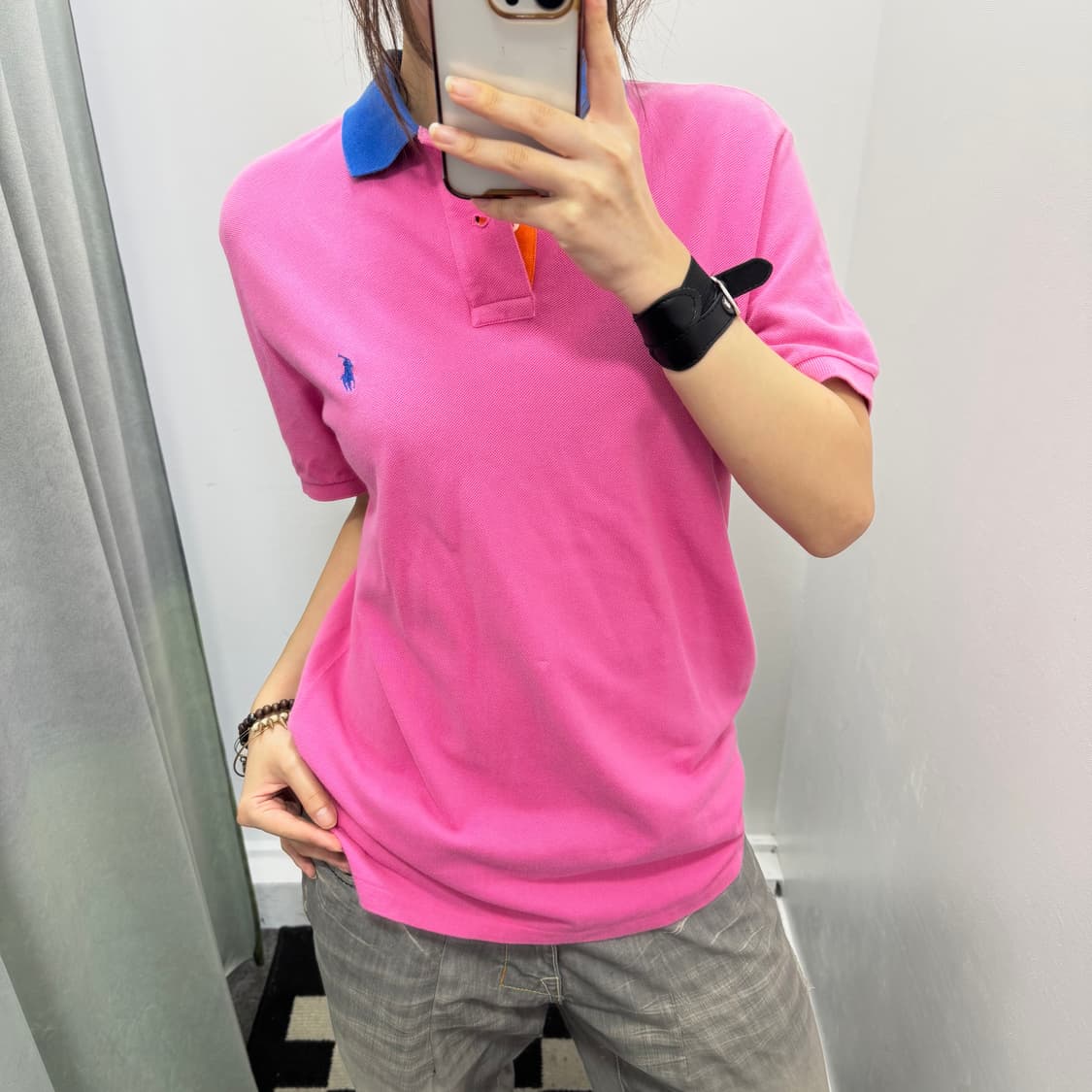 폴로 핑크 커스텀핏 카라 반팔티셔츠 상품이미지1