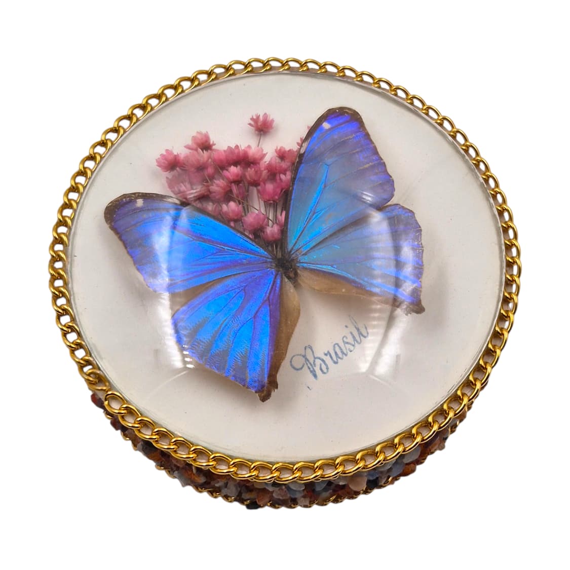 70s 브라질 모르포 빅 나비 천연석 트링켓 상품이미지1