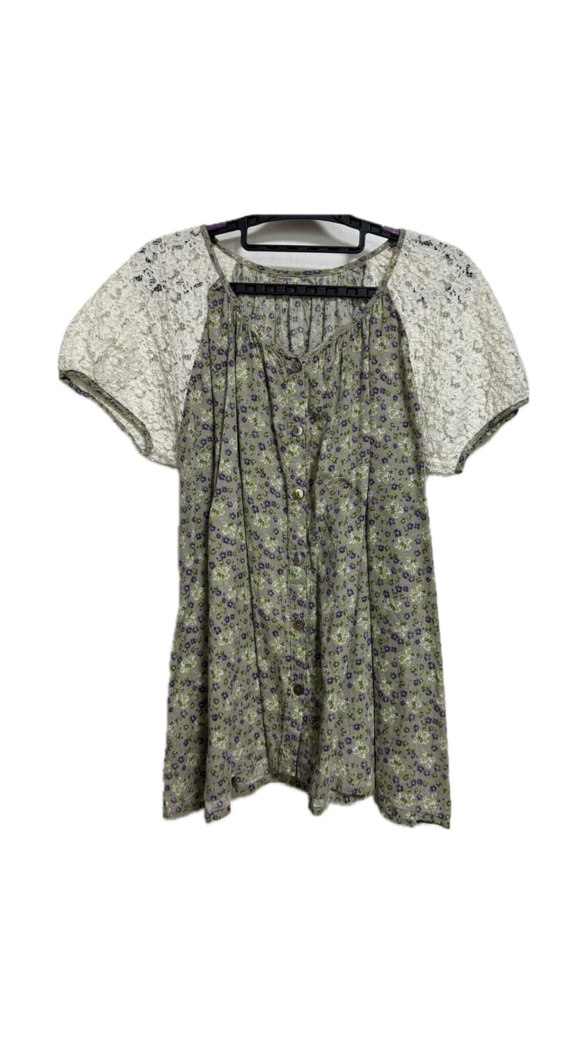 빈티지 플라워 반소매 탑 상품이미지1