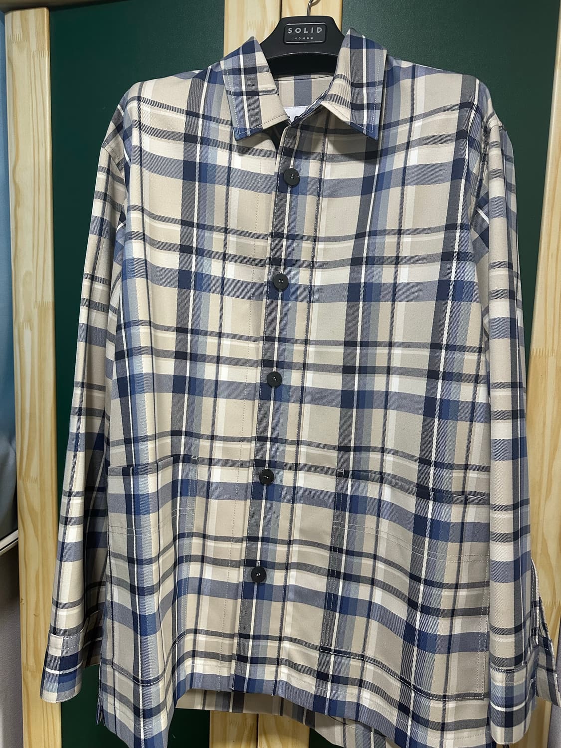 46 솔리드옴므 베이지블루 체크 셔츠 자켓 상품이미지1