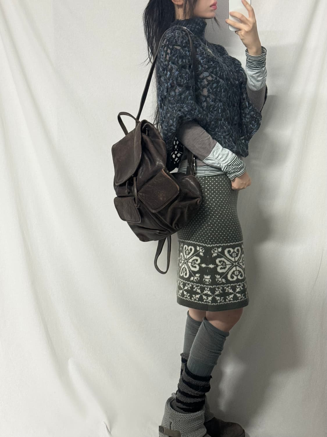 울 블렌디드 스노우 플레이크 패턴 니트 스커트 상품이미지3