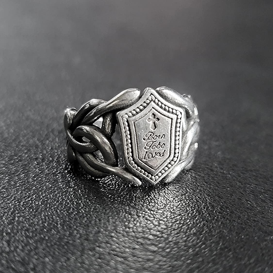 Fide 실버 남자 엔틱 빈티지 선물 보호 운명 방패 반지 상품이미지1