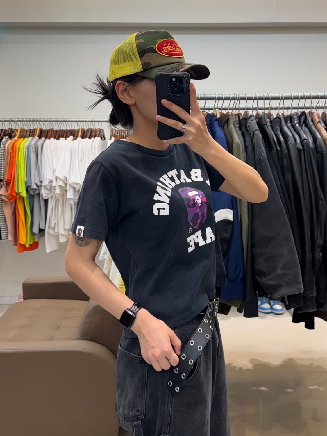 베이프 퍼플 사루 카모 로고 티셔츠 블랙 상품이미지7