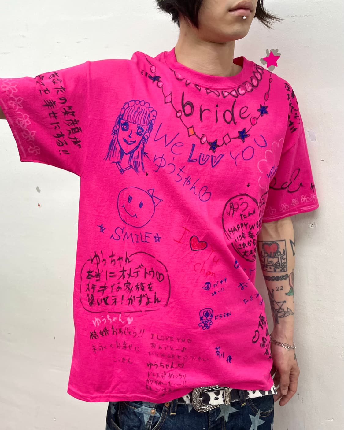 Hand-drawing Girl Doraemon Pink T-shirt  상품이미지3