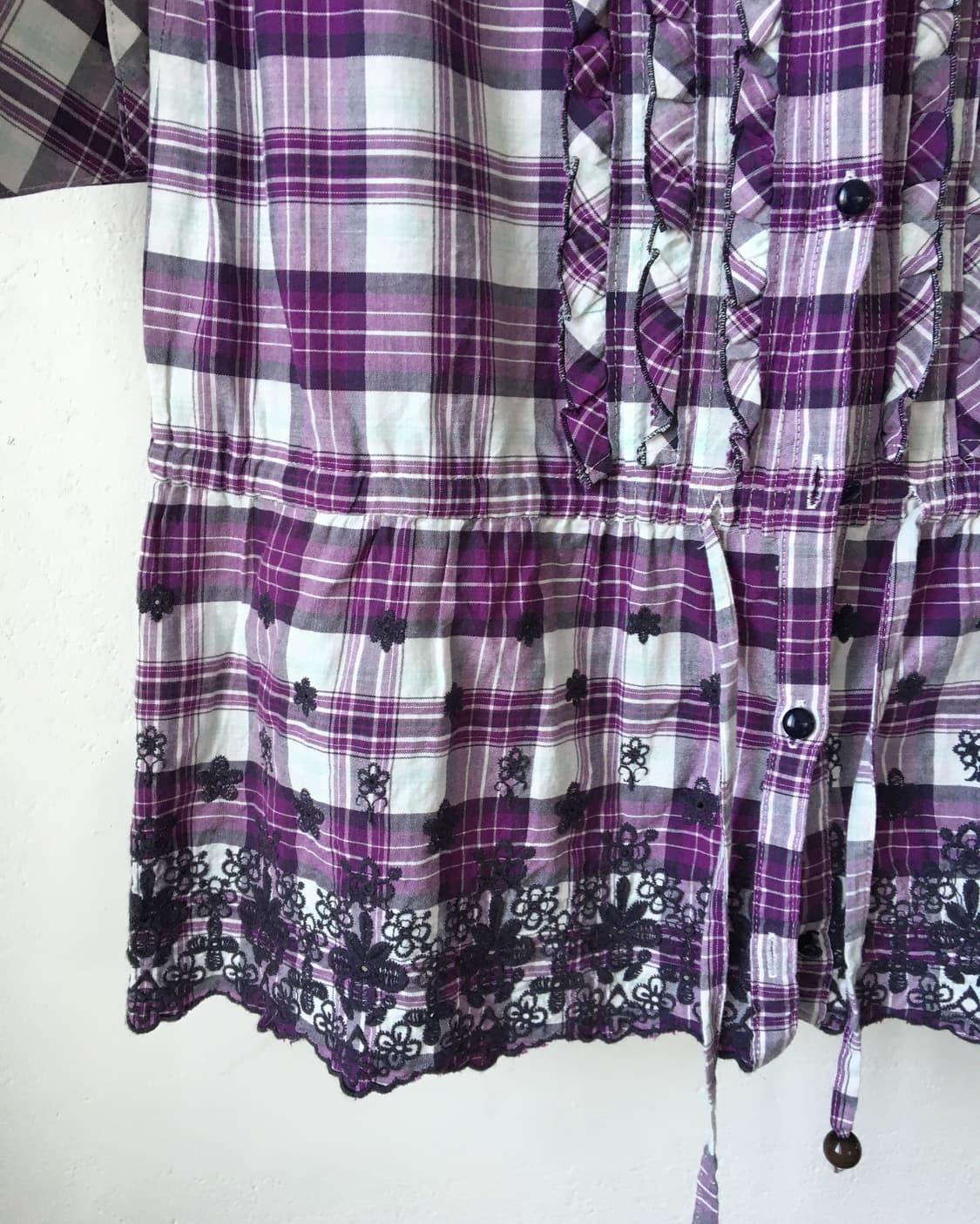 Embroidery point check pattern blouse 상품이미지4