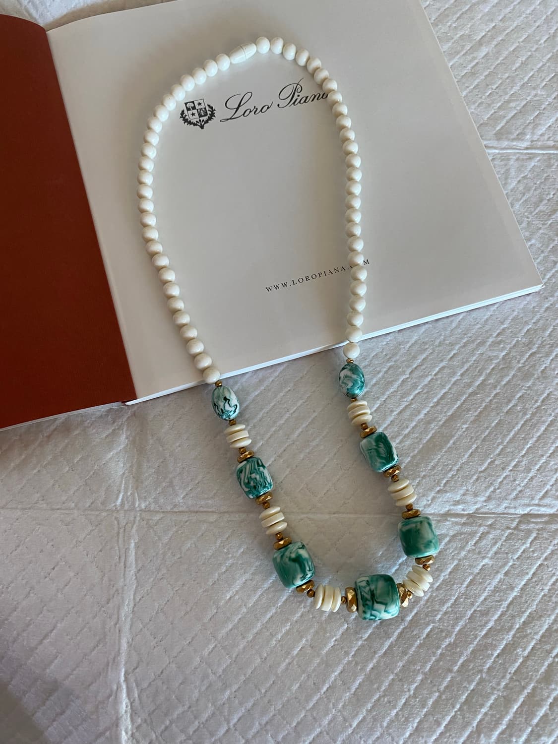 빈티지 마블 패턴 비즈 롱 목걸이 상품이미지1