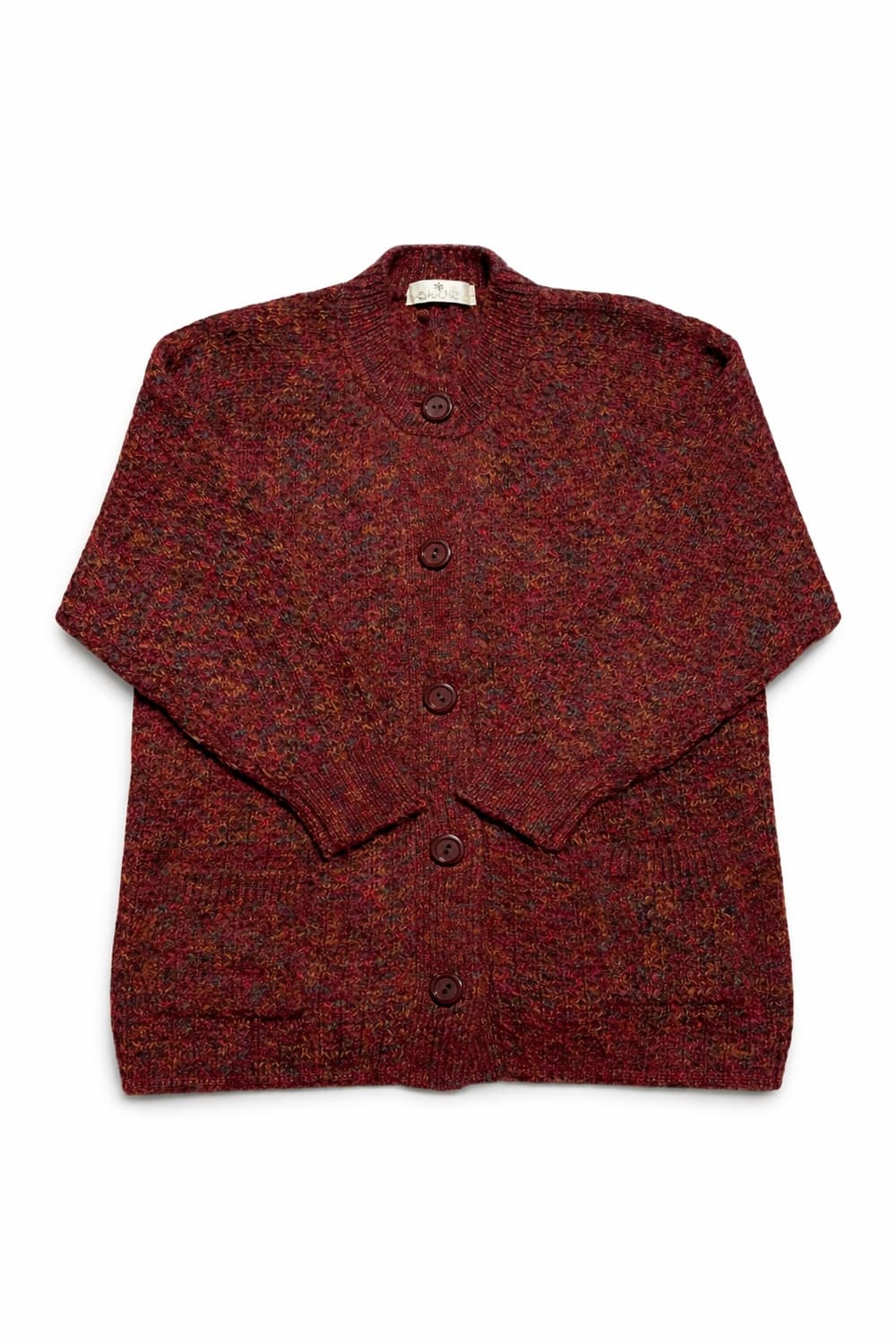 JPN 90s 일본 빈티지 모리걸 아메카지 울 니트 가디건 멜란지 버건디 상품이미지1