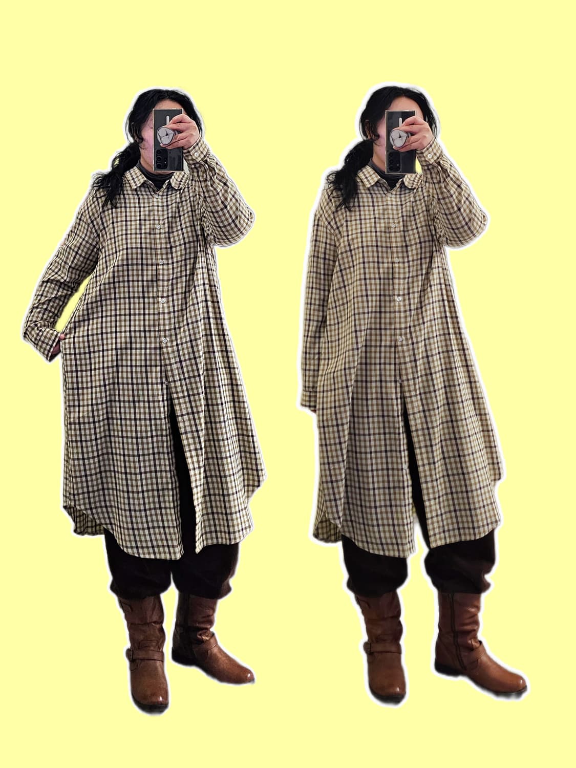 Shoo La  베이지 깅엄체크 롱셔츠 상품이미지2