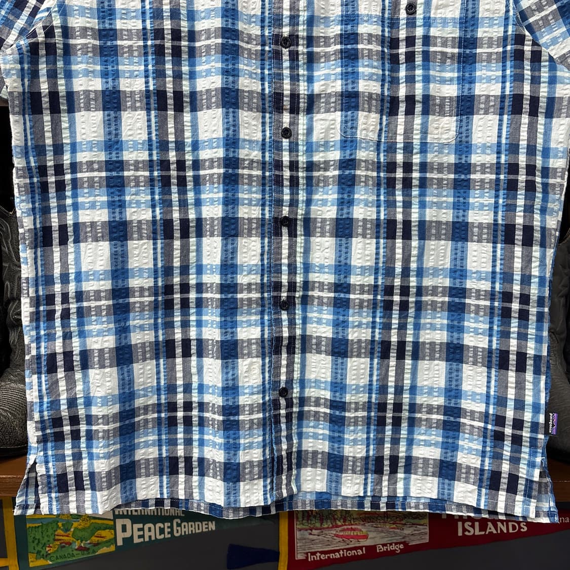 파타고니아 멀티 블루타탄 체크 시어서커 반팔셔츠 N1250 상품이미지4
