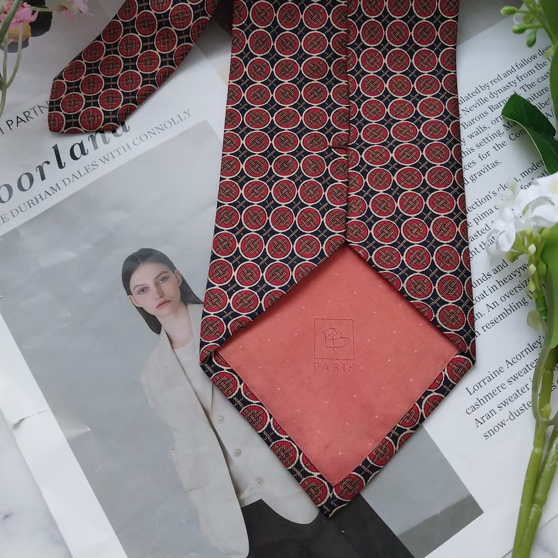 발망 실크 네이비&레드 기하학 패턴 넥타이 9.7cm A+등급 K1624 상품이미지8