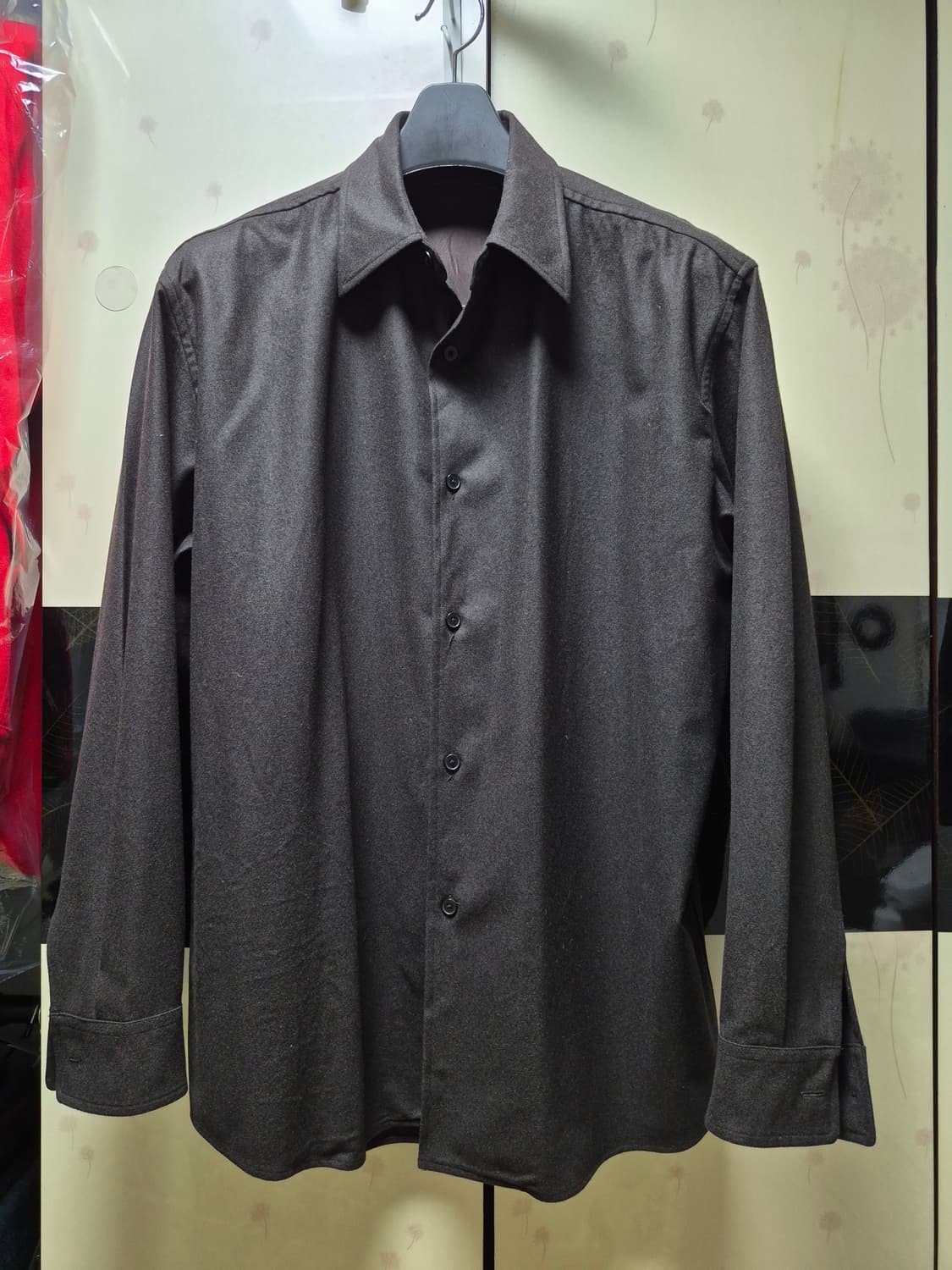 [5] 오라리 울 풀링 플란넬 셔츠 탑다크브라운 상품이미지3