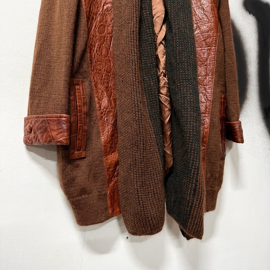 VTG 빈티지 100% 쉽스킨 양가죽 패치 숄 카라 울 가디건 상품이미지4