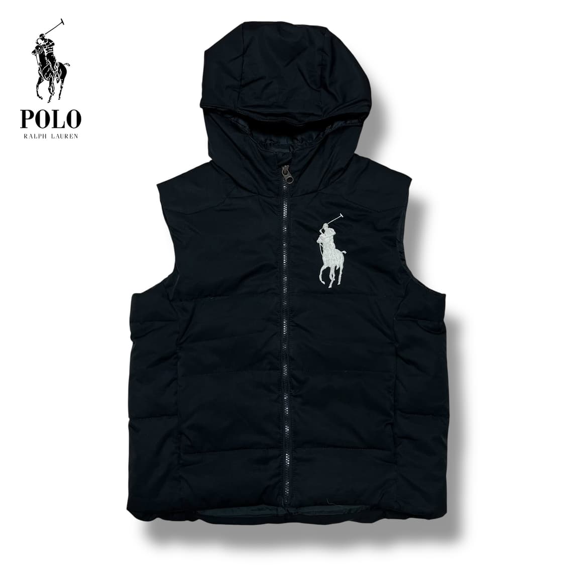 폴로 빅포니 후드 패딩조끼 블랙 상품이미지1