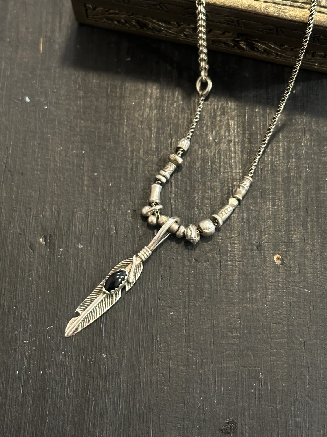 onyx feather karensilver mix necklace 상품이미지1
