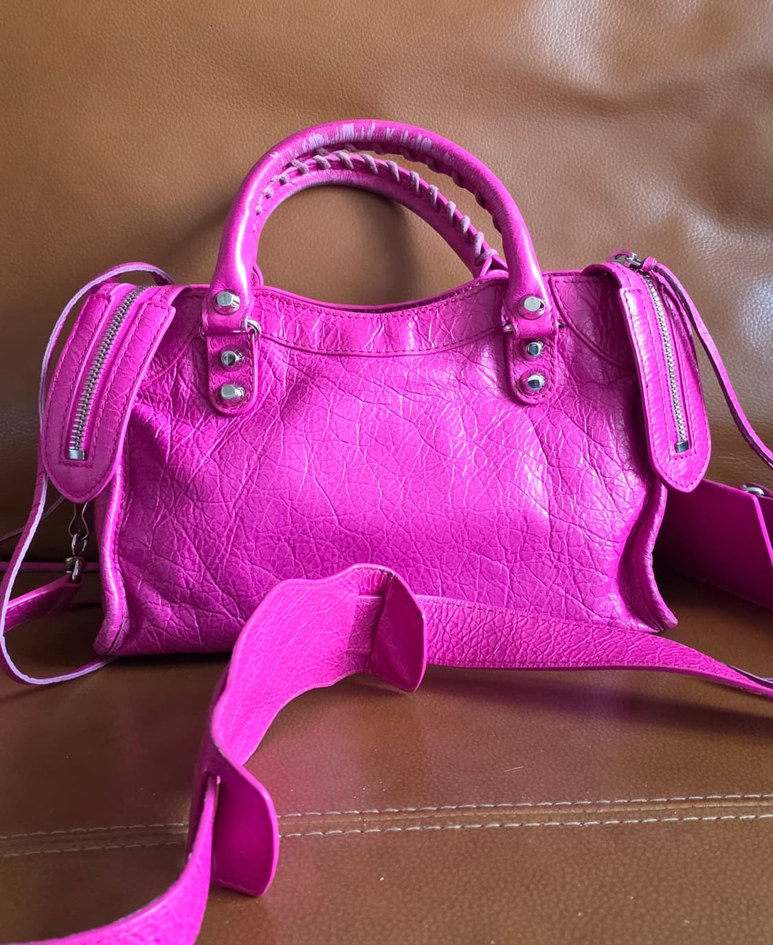 정품 발렌시아가 모터백 르시티백 시티백 미니 푸시아핑크 상품이미지4