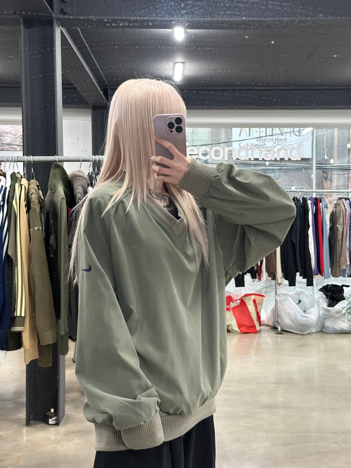 00‘s 나이키 올드스쿨 카키 웜업 긴팔 상품이미지1