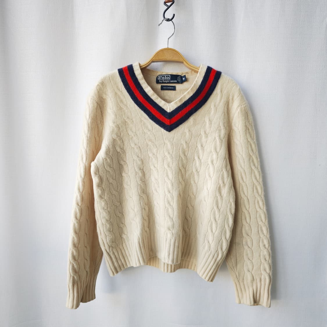 폴로 랄프로렌 캐시미어 100% 크리켓 니트 아이보리 M 상품이미지1