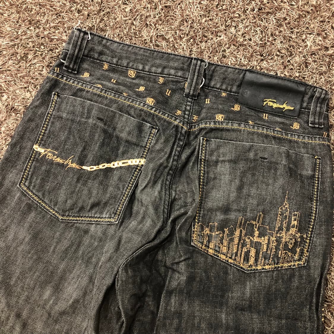 32 후부 올드스쿨 흑청 워싱 힙합 데님 팬츠 상품이미지4