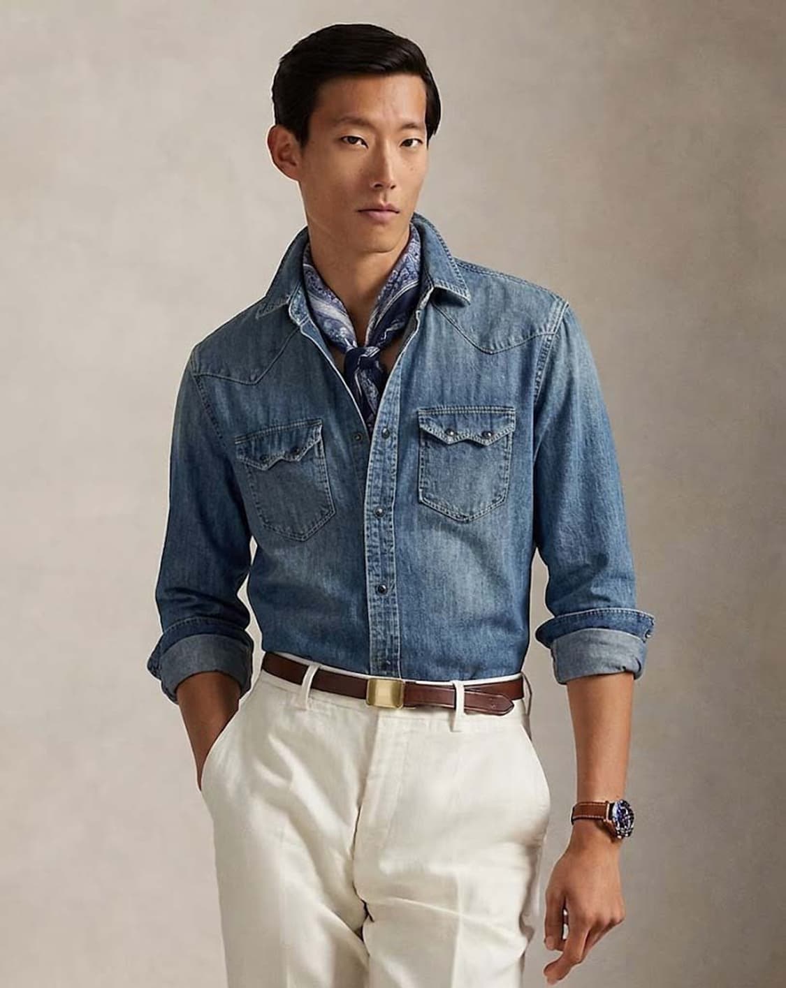 폴로 랄프로렌 콘초 사우스 웨스턴 워시드 데님 셔츠 상품이미지4