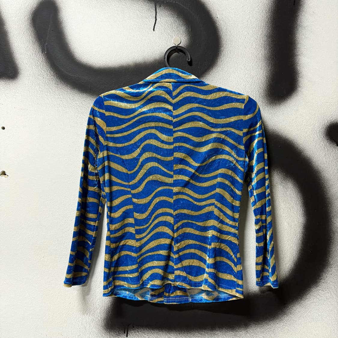 VTG 빈티지 블루 애니멀 패턴 벨벳 크롭 셔츠 탑 상품이미지2