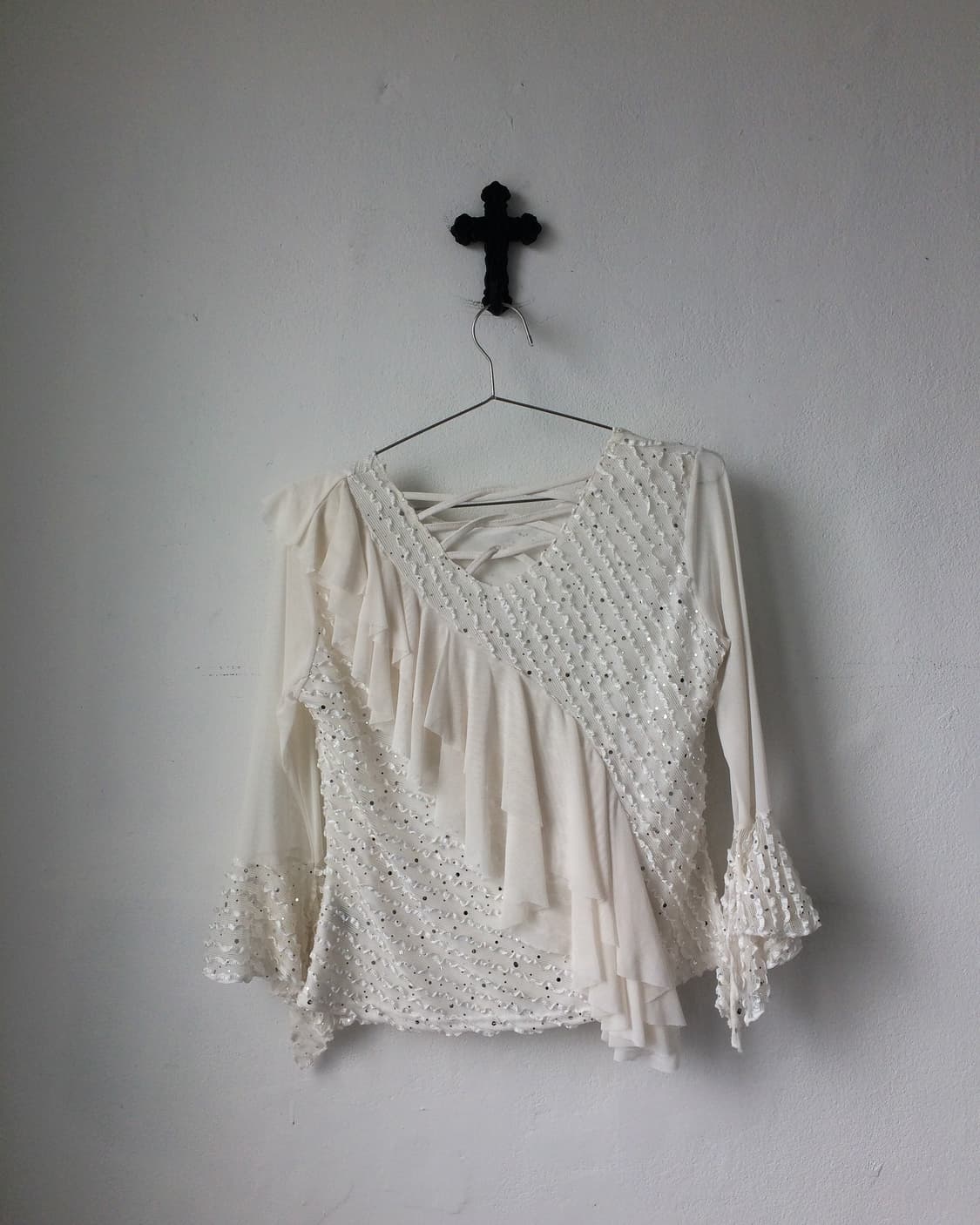 Frill beads point mesh sleeve 상품이미지3