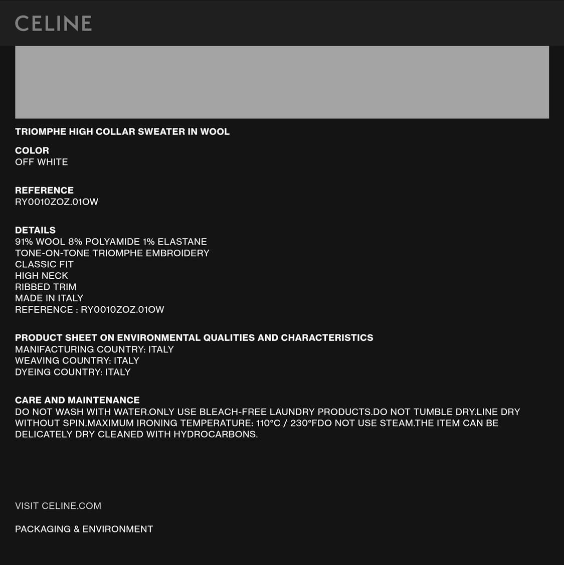 셀린느 24FW 남자 트리옹프 하이 칼라 울 니트 오프화이트 M사이즈! 상품이미지2