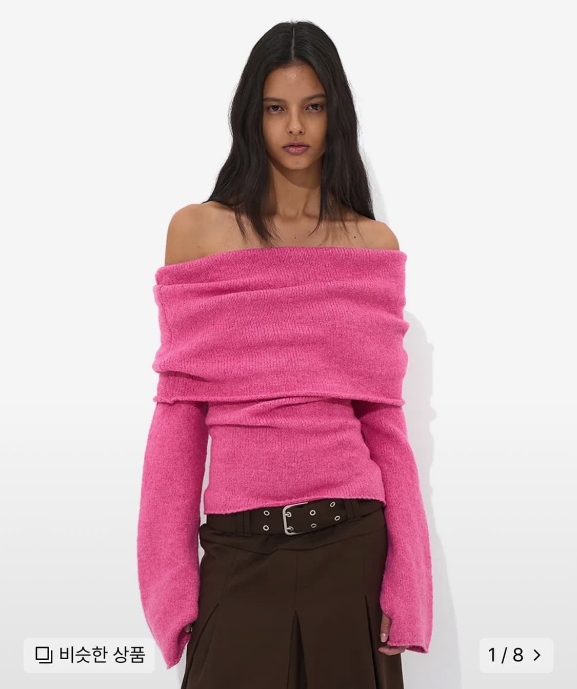 파르티멘토 우먼 오프숄더 부클 니트 핑크 상품이미지1